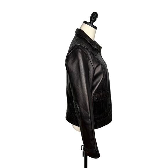 Calvin Klein S VINTAGE y2k Quilted Leather Motorcycle Jacket Elbow Patches Black - Picture 9 of 14